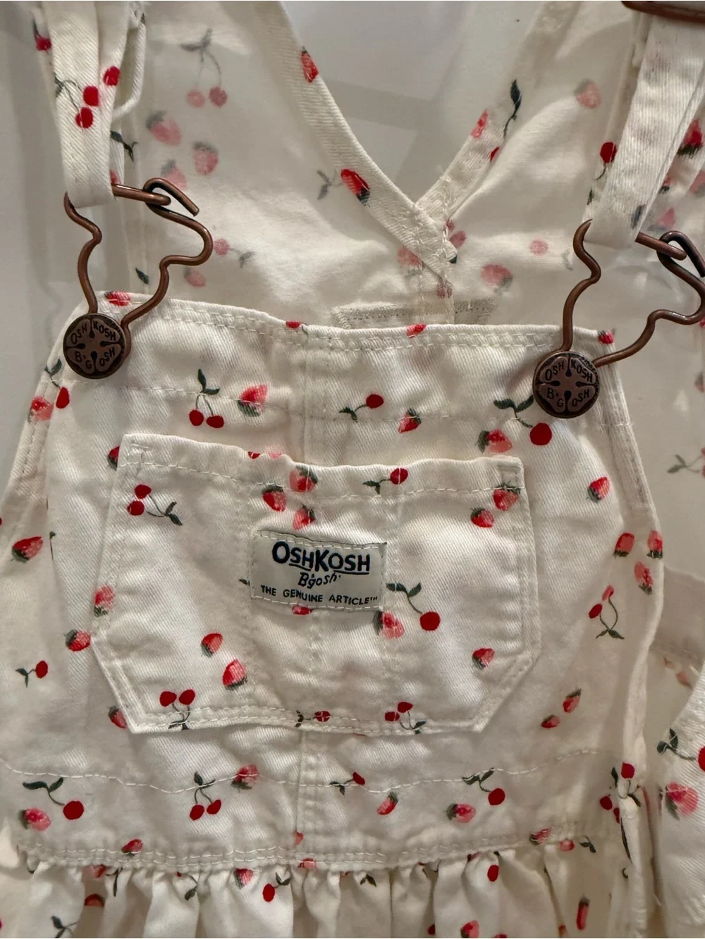 Carter's Cream Overall Dress with Red Cherry Print